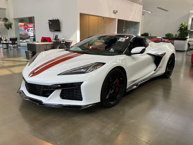 2025 Chevrolet Corvette E-Ray 3LZ in Arctic White — front three-quarter view