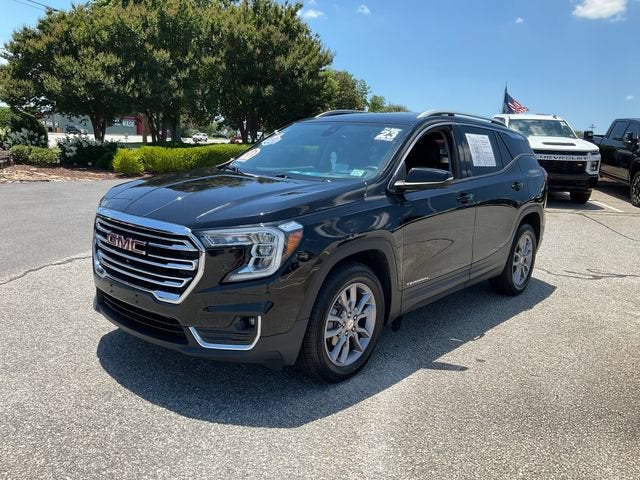 2023 GMC Terrain SLT in Ebony Twilight Metallic — front three-quarter view